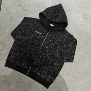 2025 Custom Big Hood Zipper Hoodie Jacket 100% Cotton French Terry All Over Print Rhinestone Zip UpHoodie for Men