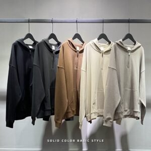 300g-700g Cotton Unisex Mens Streetwear Oversized Puff Print Half Zip Up Hoodies 3xl 4xl 5xl
