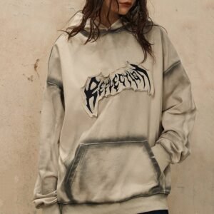 500gsm Knitted Oversized Patch Embroidery Logo Men'S Vintage Pullover Hooded Sweatshirt Men'S
