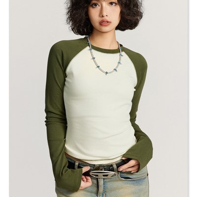 5xl 4xl 3xl 100 Cotton Long Sleeve T Shirts O-Neck Collar Women'S Y2k Vintage Contrast Raglan White - Image 5