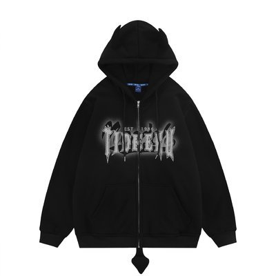 8oz 12 Ounce Zipped Hooded Sweatshirt Devil Horn Printed Fleece Blank Unisex Couple Men Oversized Full Zip Up Pullover - Image 3