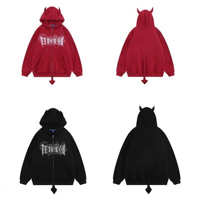 8oz 12 Ounce Zipped Hooded Sweatshirt Devil Horn Printed Fleece Blank Unisex Couple Men Oversized Full Zip Up Pullover - Image 6
