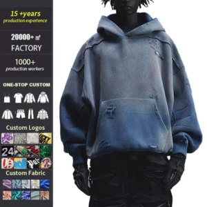 Autumn Fashion Acid Washed Hoodies Manufacturer Custom Distressed French Terry Oversized Hoodies for Men
