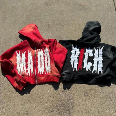 Blank Custom Couple Embroidery Hoodie Sun Faded Patchwork Distressed Streetwear Hoodie - Image 3