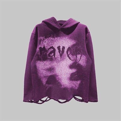 Cotton Distressed Hoodie Dtg Print Hoodie French Terry Pullover Ripped Cut Raw Hem Hoodie - Image 2