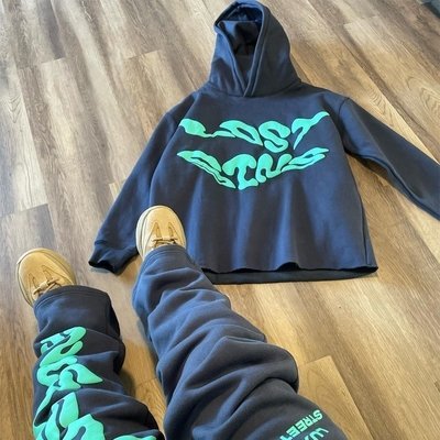 Cricket Cotton Tracksuit Custom Men'S Hoodie Set Puff Print Stacked Flared Pants - Image 4