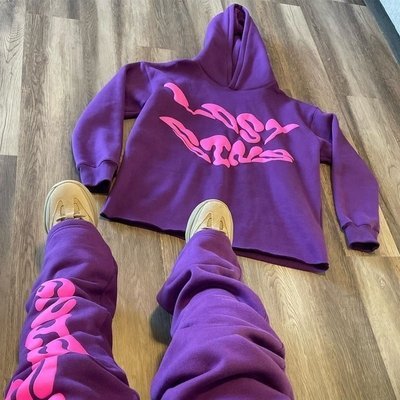 Cricket Cotton Tracksuit Custom Men'S Hoodie Set Puff Print Stacked Flared Pants - Image 2