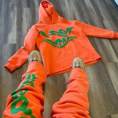 Cricket Cotton Tracksuit Custom Men'S Hoodie Set Puff Print Stacked Flared Pants - Image 6