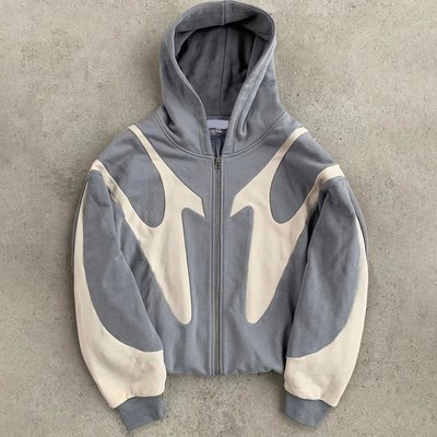 Custom 100% Cotton French Terry Heavyweight 500gsm Oversized Zip Up Vintage Hoodie Men patchwork Hoodies - Image 2