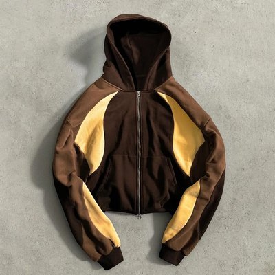 Custom 100% Cotton French Terry Heavyweight 500gsm Oversized Zip Up Vintage Hoodie Men patchwork Hoodies - Image 3