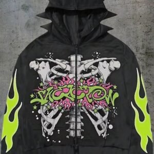 Custom 100% Cotton Men's Street Clad Jacket Pickled Loose Fit with Hood 500gsm Heavyweight Zipper Rhinestone Print Design Moq10