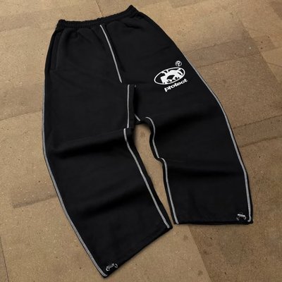 Custom 500 Gsm French Terry Wide Leg Sweatpants Embroidery Adjustable Drawstring Cuff Baggy Track Pants for Men - Image 4
