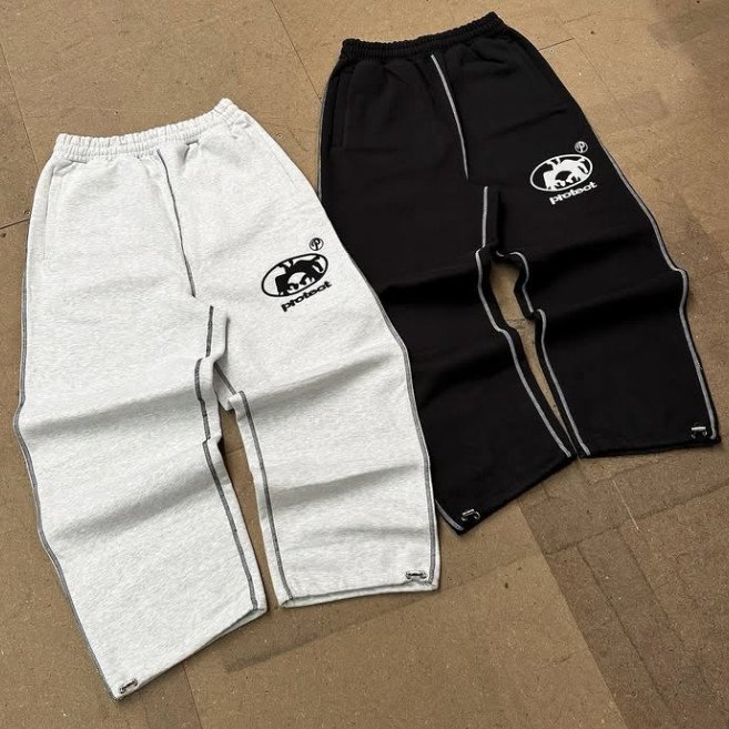 Custom 500 Gsm French Terry Wide Leg Sweatpants Embroidery Adjustable Drawstring Cuff Baggy Track Pants for Men
