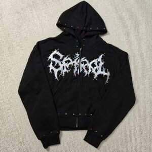 Custom Distressed Embroidery Boxy Cropped Zipper Streetwear 400 gsm 600gsm Men Zip up Heavyweight Rhinestone Hoodie
