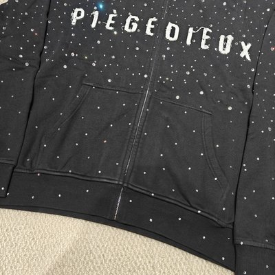 Custom French Terry 100% Heavy Cotton Zipper Distressed Embroidery Applique Zip up Rhinestone Men's Hoodies - Image 2
