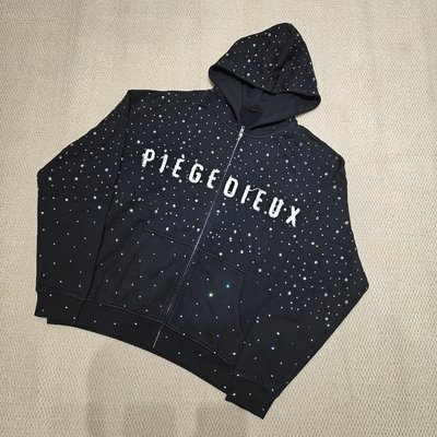 Custom French Terry 100% Heavy Cotton Zipper Distressed Embroidery Applique Zip up Rhinestone Men's Hoodies - Image 8