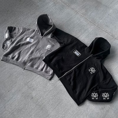 Custom Full Multi Pockets Zip Up Oversized Cropped Hoodie Men Unisex Embroidery Print Heavyweight Hoodies - Image 4