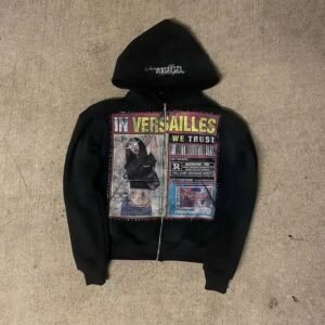 Custom Heavyweight High-Quality Hot-Fix Rhinestone DTG Print 100% Cotton Irregular Hem Screen-Printed Pullover Hoodie