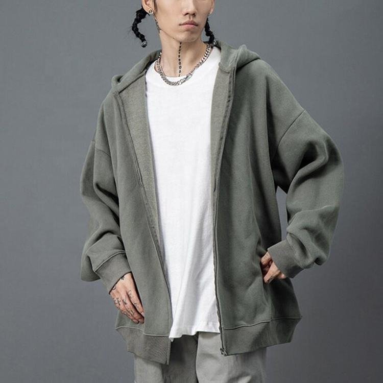 Custom High Street Men's Oversize Full Zip up Hoodies Drop Shoulder Jackets Loose Style Plus Size Hoodie - Image 3