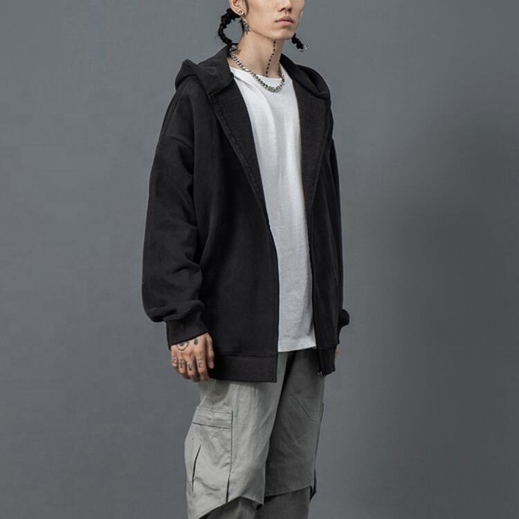 Custom High Street Men's Oversize Full Zip up Hoodies Drop Shoulder Jackets Loose Style Plus Size Hoodie - Image 5