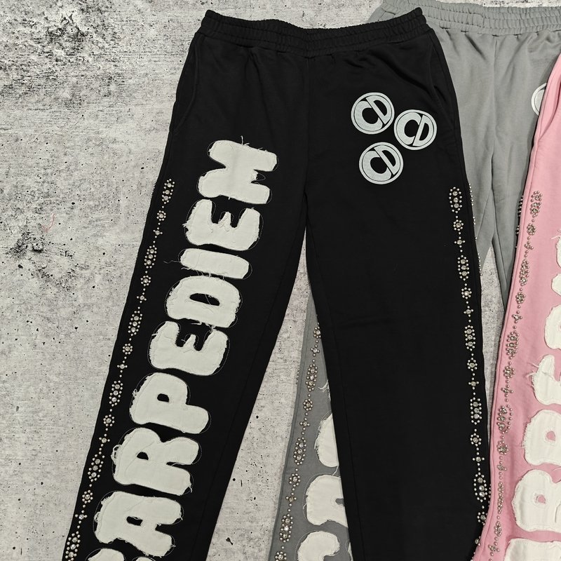 Custom Logo Applique Embroidery Patch Distressed Jogger Sweatpants Baggy Wide Leg Track Pants Men - Image 6