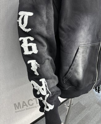 Custom Logo Oversized Boxy Fit Cropped Zip Up Hoodies Heavyweight Vintage Washed Distressed Embroidery Hoodie - Image 2