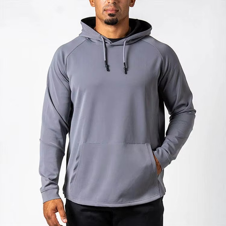 Custom Logo Premium Cotton Polyblend 320 Gsm Heavy Weight Blank Curved Hem Soft Plain Fleece Athletic Fit Sports Men Gym Hoodie