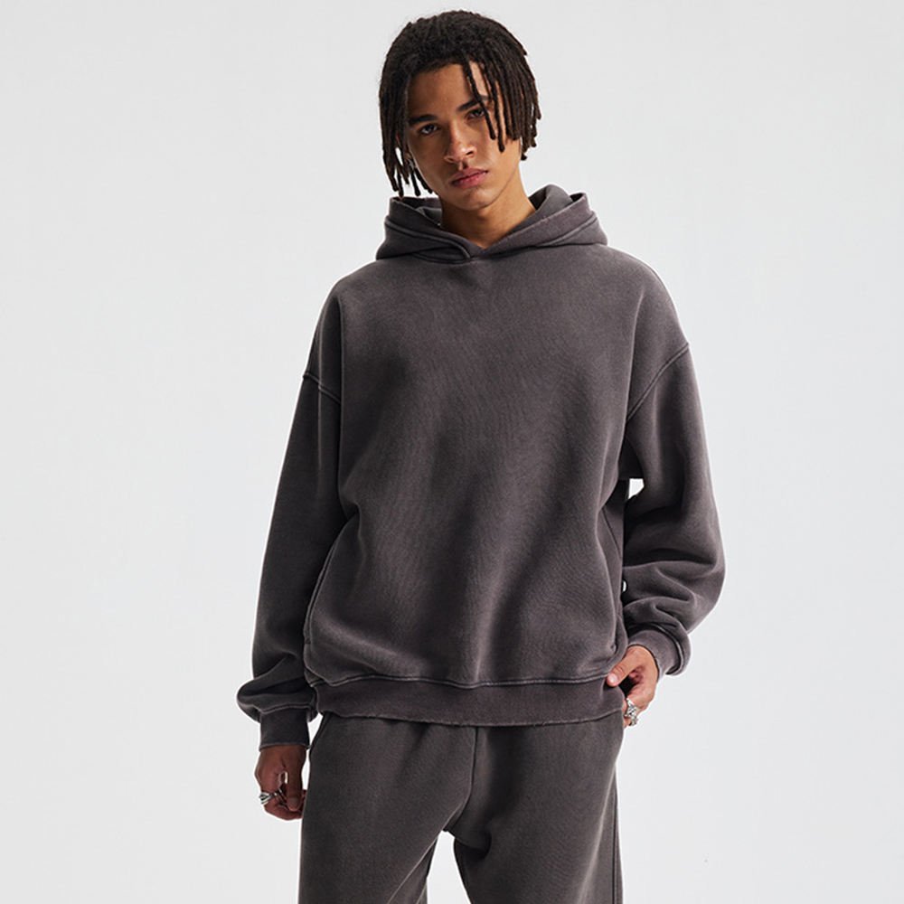 Custom Logo Solid Winter Drop Shoulder Hoodie with Side Pockets Anti-Pilling Heavyweight Fleece