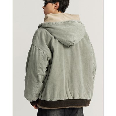 Custom Logo Winter Vintage Fashion Men's Oversized Quilted Cotton Hoodie Jacket Coat - Image 2