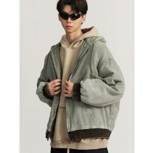 Custom Logo Winter Vintage Fashion Men's Oversized Quilted Cotton Hoodie Jacket Coat
