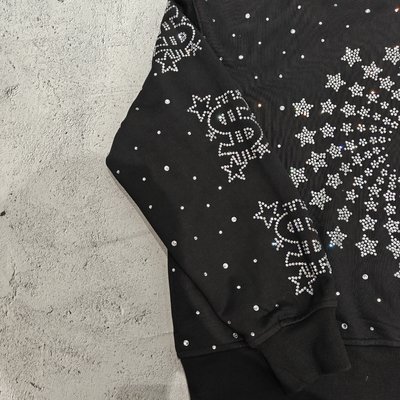 Custom Luxury Diamond Oversized Baggy Boxy Pullover Hoodie Sweatshirt Vintage Streetwear Heavyweight Rhinestone Hoodie for Men - Image 4