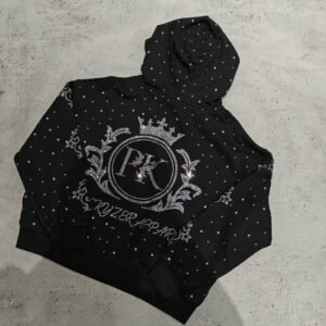 Custom Luxury Diamond Oversized Baggy Boxy Pullover Hoodie Sweatshirt Vintage Streetwear Heavyweight Rhinestone Hoodie for Men