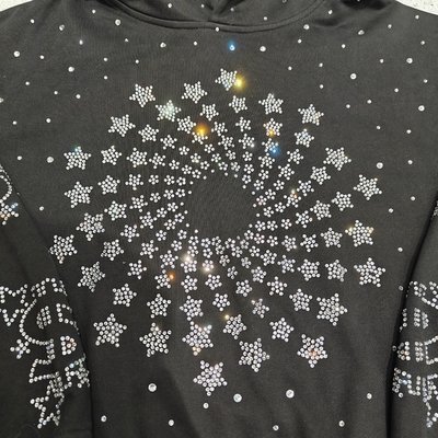 Custom Luxury Diamond Oversized Baggy Boxy Pullover Hoodie Sweatshirt Vintage Streetwear Heavyweight Rhinestone Hoodie for Men - Image 2