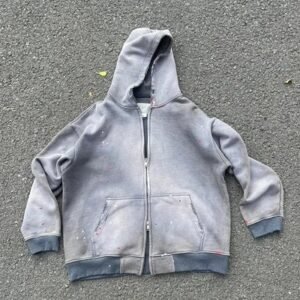 Custom Men Heavyweight Oversize Crop Boxy Zip Up Stone Acid Wash Distressed Hoodie Unisex Sun Faded Zipper Vintage Sweatshirt