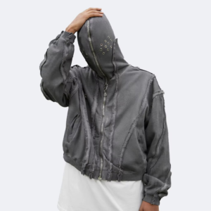 Custom Mens 500gsm Full Zip up Heavy Weight Crop Distressed Design Blank Hoodie Manufacturer Oversized Vintage Hoodie for Man