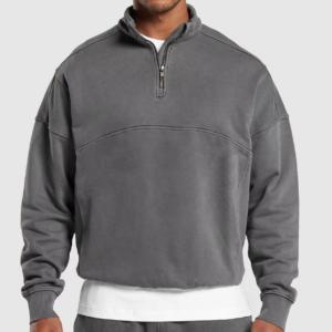 Custom Men'S Acid Washed Sweatshirt Pullover Cotton Drop Shoulder 1/4 Zip Functional Oversized Heavyweight Sweatshirt for Men