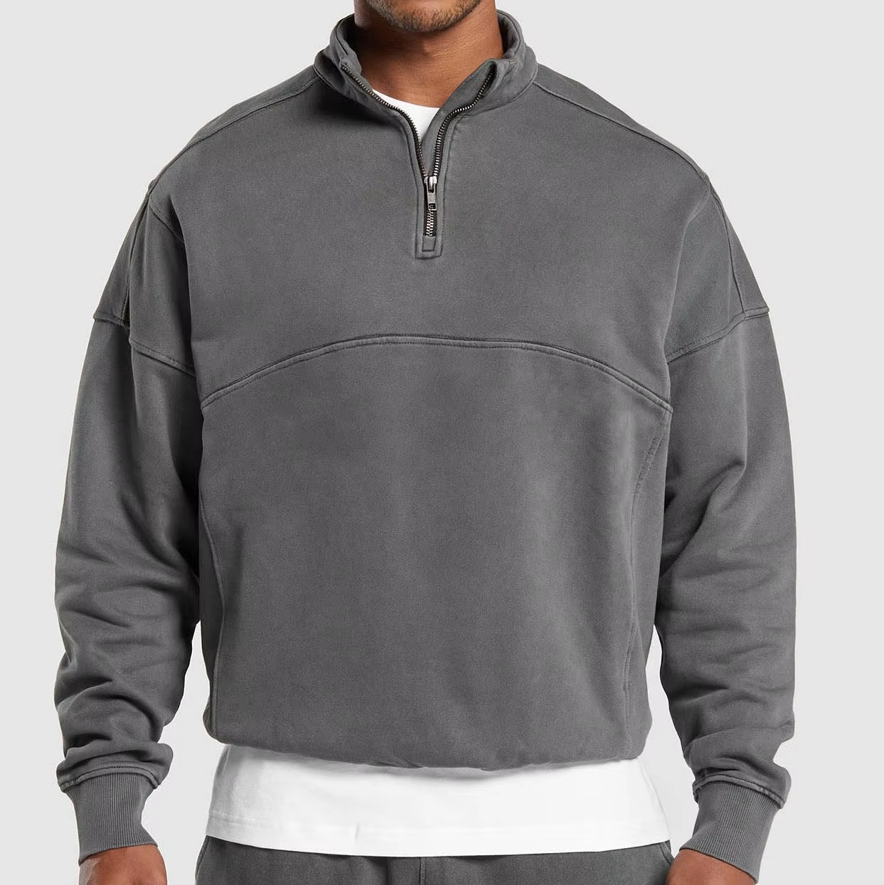 Custom Men'S Acid Washed Sweatshirt Pullover Cotton Drop Shoulder 1/4 Zip Functional Oversized Heavyweight Sweatshirt for Men