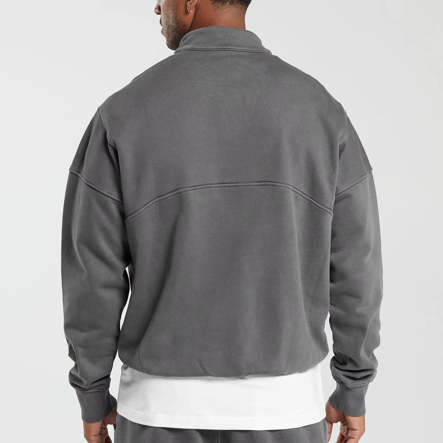 Custom Men'S Acid Washed Sweatshirt Pullover Cotton Drop Shoulder 1/4 Zip Functional Oversized Heavyweight Sweatshirt for Men - Image 4