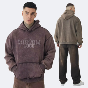 Custom Men's Acid Water Washed Oversized Fashion Pullover Hoodie 500gsm Streetwear Crop High Weight Drop Shoulder for Men