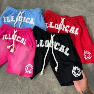 Custom Mens Streetwear Thick Drawstring Vintage Applique Sweat Short Cut Edge Acid Wash
