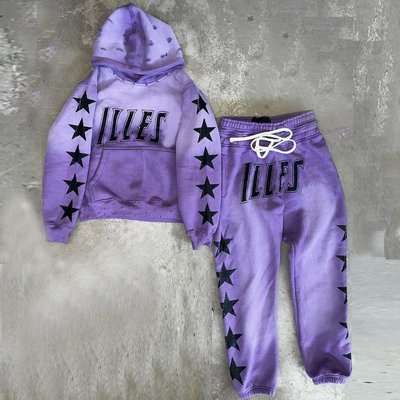 Custom Mens Two-Piece Set Heavyweight Pullover Printed Distressed Vintage Acid Wash Tracksuit - Image 4