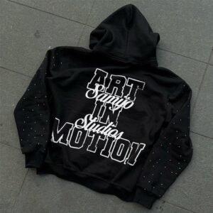 Custom Rhinestone Zip Up Hoodie 450 gsm Thick Heavy Weight Screen Printing Logo Streetwear Zipper Hoodies Men