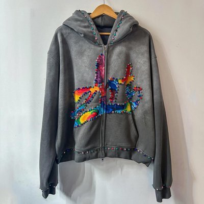 Custom Rhinestone Zip Up Hoodie 450 gsm Thick Heavy Weight Screen Printing Logo Zipper Hoodies Men - Image 2