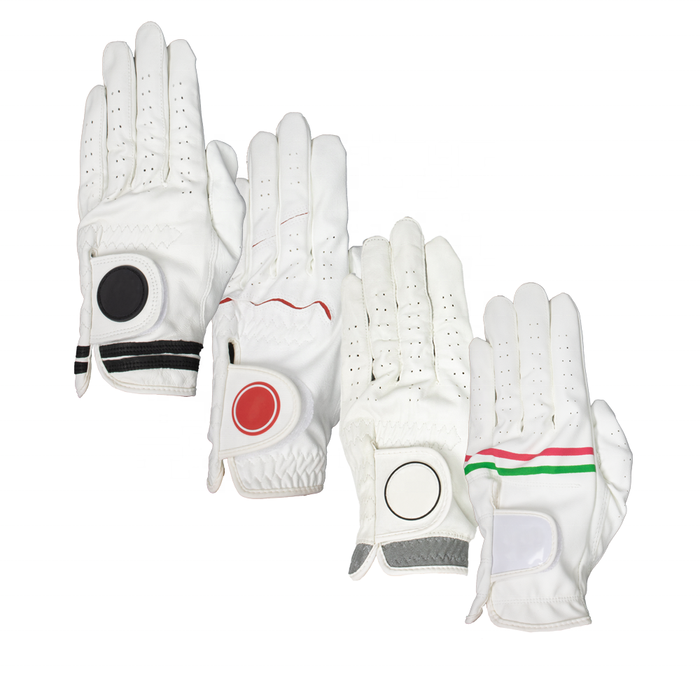 Custom Rubber Logo Golf Gloves – White Soft Cabretta Leather with Lycra – Men & Women Indonesia AAA Quality