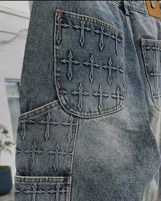 Custom Spray Washed Men Streetwear 3D Embossing Jorts Baggy Men's JHalf Short Jeans Carpenter Denim Jean Shorts - Image 5