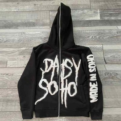 Custom Streetwear 100% Cotton Heavyweight Full Face Zip Up Rhinestone 3d Puff Printing Hoodies - Image 4