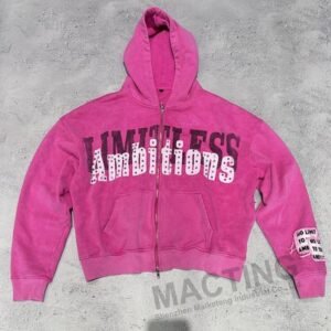 Custom Streetwear Vintage Washed Hoodie with 800 Grams Fabric Weight and Rhinestone