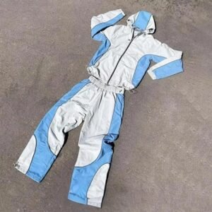 Custom Sweatsuit Embroidery Zip Up Jacket Jogger Sets Color Block Nylon Sweat Pants Windbreaker Tracksuit for Men