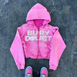 Custom Vintage Washed Fleece French Terry Heavyweight Thick Crystal Rhinestone Double Zip Up Hoodie Men