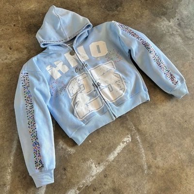 Custom Women Men Unisex 100% Cotton Heavyweight 500 Gsm Silk Screen Printing Oversize Boxy Zip up Rhinestone Hoodie - Image 6